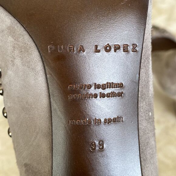 Pura Lopez Suede Block Heel Studded Pumps - Picture 11 of 12